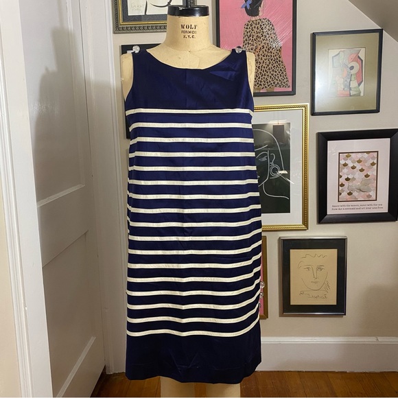 Calypso St. Barth women’s navy blue white silk striped dress sz large - Picture 2 of 10